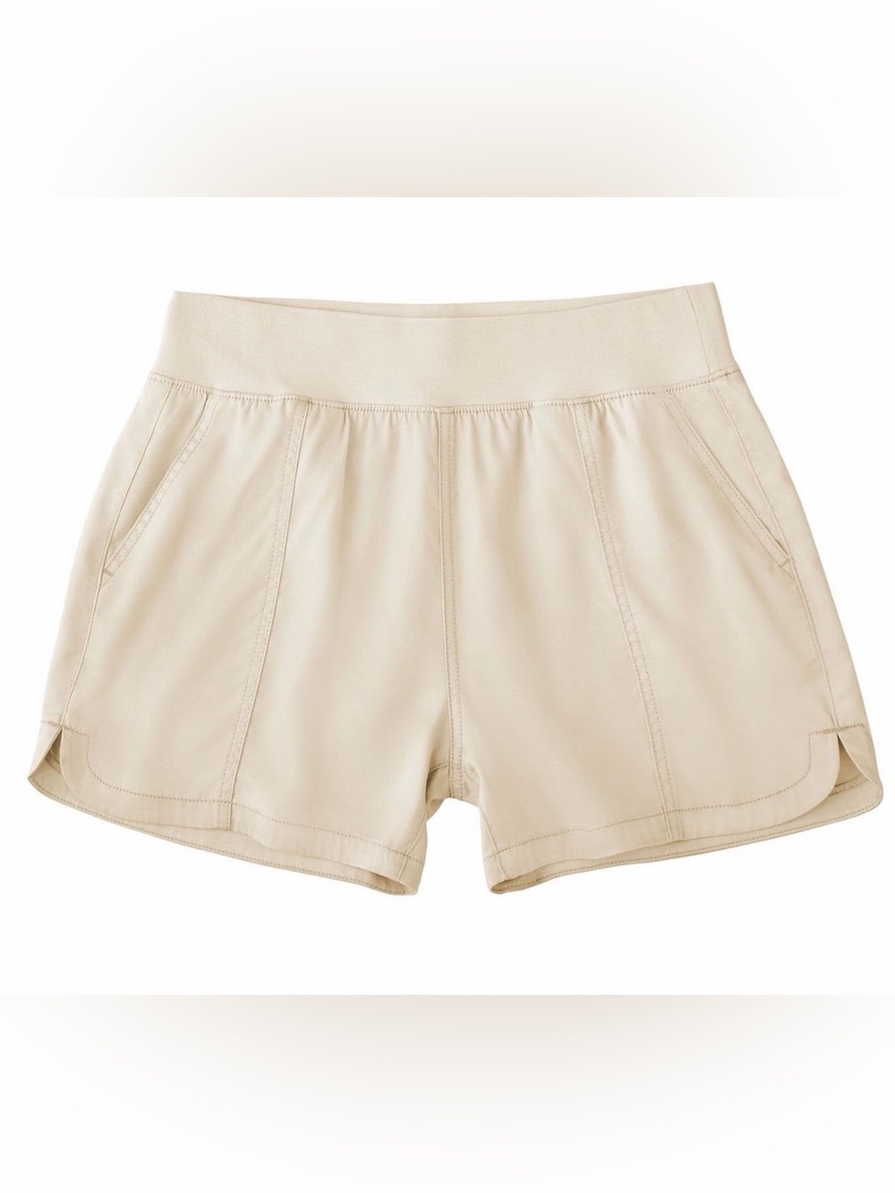 Women's Khaki Elastic-Waist Tencel Shorts - Picture 4 of 5
